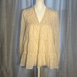 Joy Joy Cream V-Neck Blouse with Textured Detail